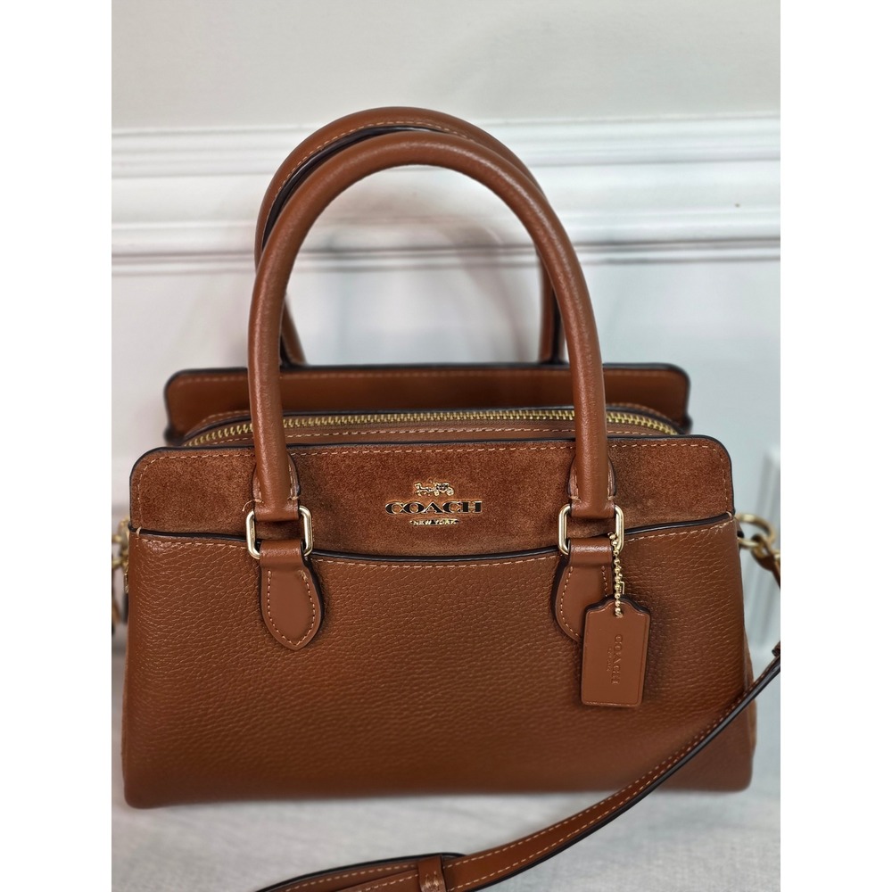 Coach Mini Darcie Carryall Saddle Brown Leather Suede Handbag CM101